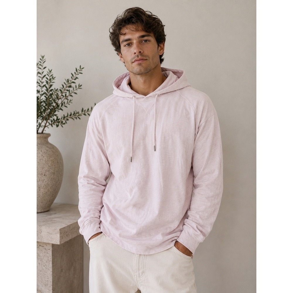 Good Man Brand Hoodie Mens Medium Light Pink Slub Knit Casual Pullover